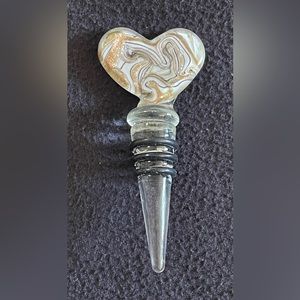 NEW - Glass Wine Stopper (B) with Gold / White / Black Swirls and White Back
